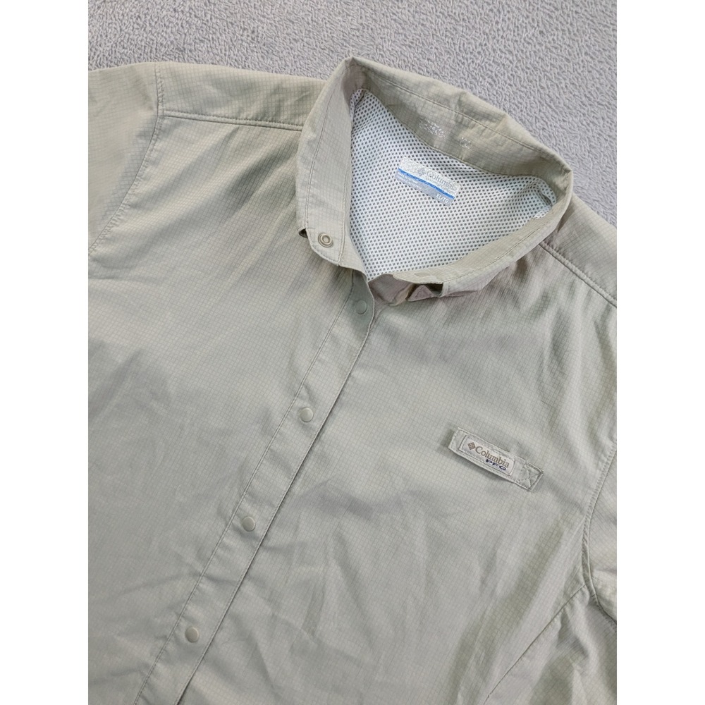 Columbia PFG Mens XL Short Sleeve Fishing Shirt Tan Ripstop Snap Button Vented